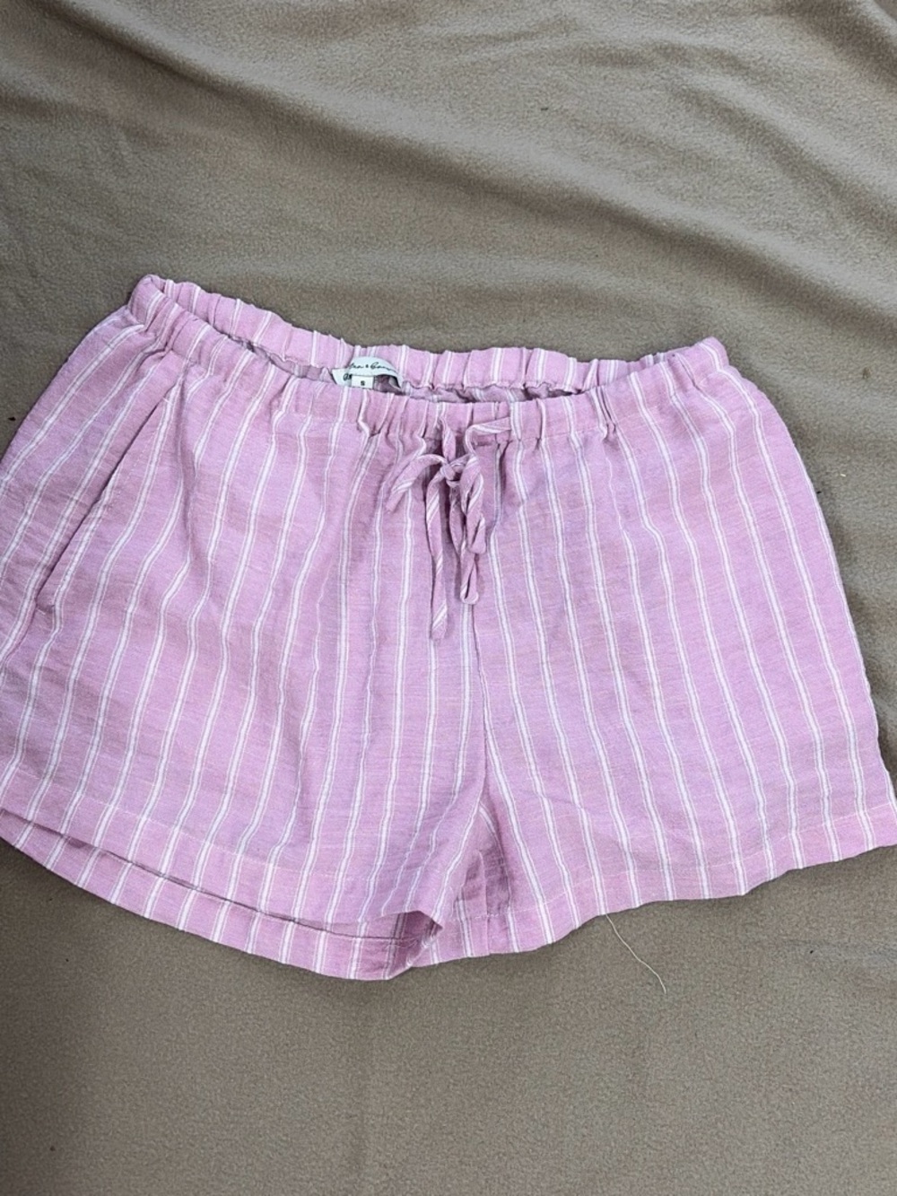 Casual Pink Striped Drawstring Women's Bermuda Shorts